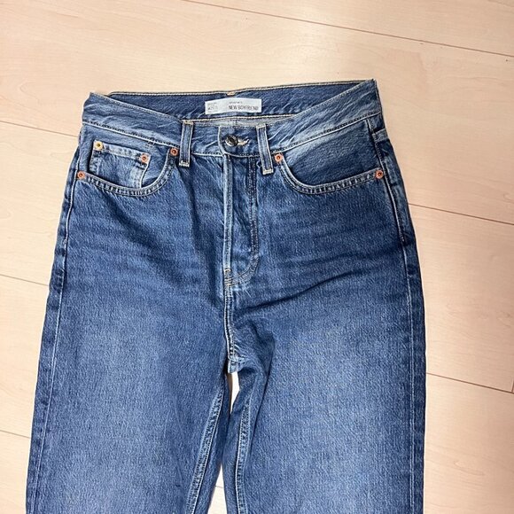 Topshop Moto New Boyfriend Button Fly Jeans 100% Cotton Rigid Denim Sz 25 Blue - Picture 4 of 12